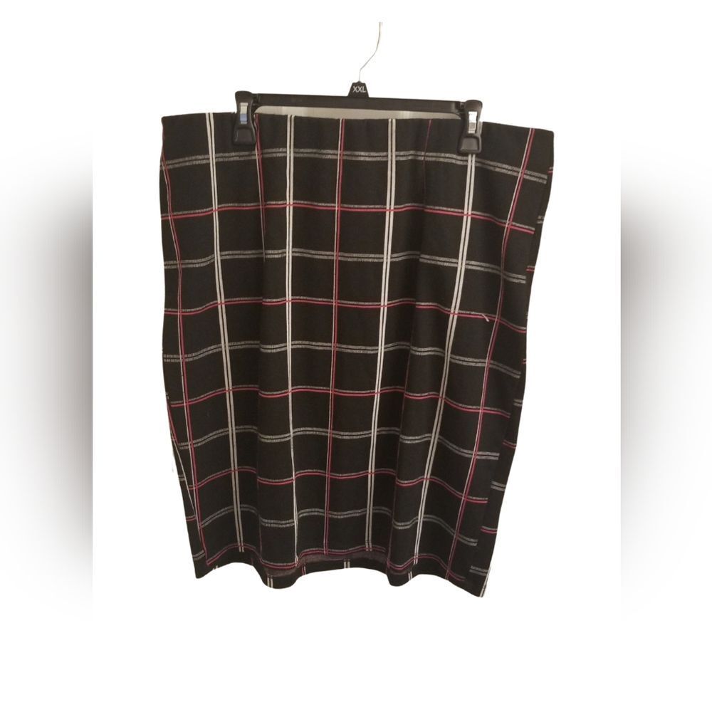 Cato Black and Red Plaid Midi Skirt